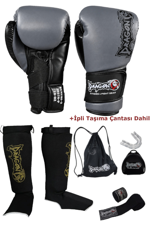 Dragondo Kunuri Boks Eldiveni 5’li Set Kickboks Muay Thai Boks Eldiveni Kaval Koruyucu Sırt Çantası Bandaj ve Dişlik