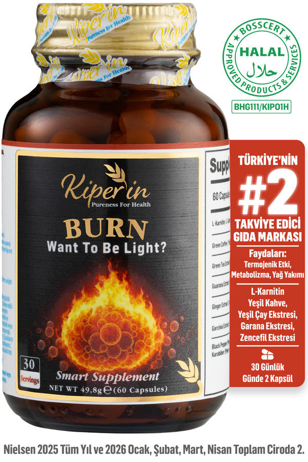 Kiperin Burn | L-Karnitin Yeşil Çay Guarana Zencefil Garsiniya Kafein.. | 60 Kapsül