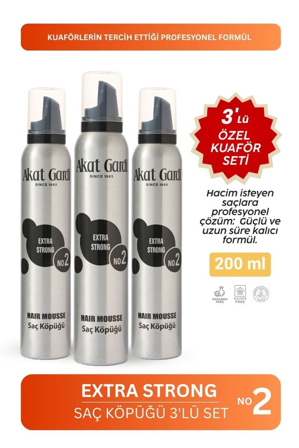 Akat Gardi Saç Köpüğü Extra Strong Gri 200Ml.3'Lü Özel Set