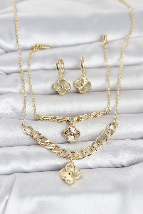 Evi̇mdeyokyok Gold Renk Pi̇ri̇nç Kolye Bi̇lekli̇k Ve Küpe Seti̇ Tj-Bko11063