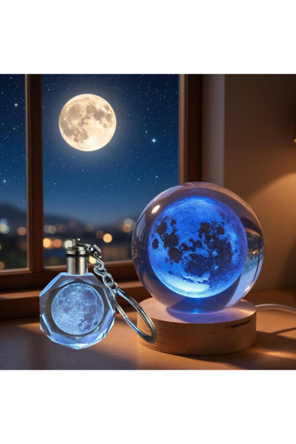 Evi̇mdeyokyok Dolunay Tasarımlı Renk Deği̇şti̇ren Cam Küre Ve Anahtarlık Set