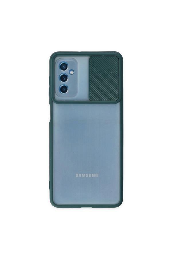 Evi̇mdeyokyok Samsung Galaxy M52 5G Kılıf Palm Buzlu Kamera Sürgülü Si̇li̇kon - Yeşi̇l