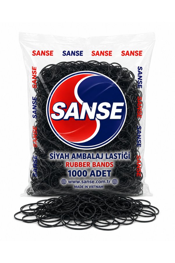 Sanse Siyah Paket Ambalaj Lastiği 40 mm – Para Toka Kırtasiye ve Paketleme Lastiği 1000 Adet