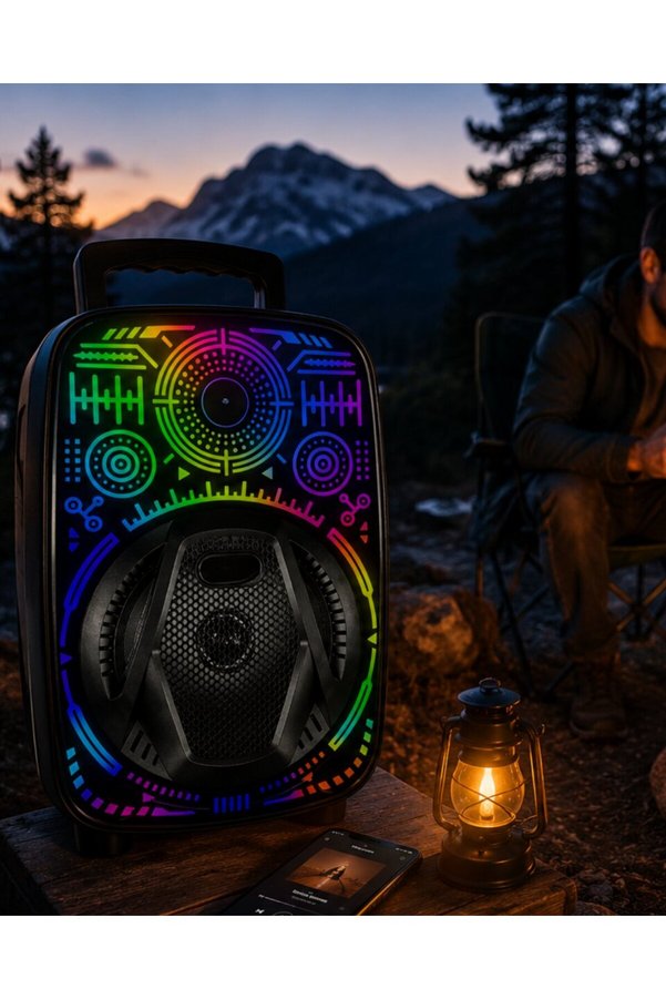 Ethab Gi̇yi̇m 8 İnç Karaoke Hoparlör Usb Aux Fm Destekli̇ Işıklı Speaker - Glst1193-1907