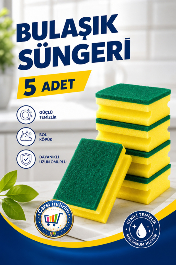 nistabolje 5 Adet Bulaşık Süngeri Klasik Mutfak Oluklu Brite Sünger