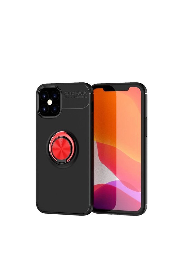 Evimdeyokyok Apple İphone 12 Mini Kılıf Range Yüzüklü Silikon - Siyah-Kırmızı