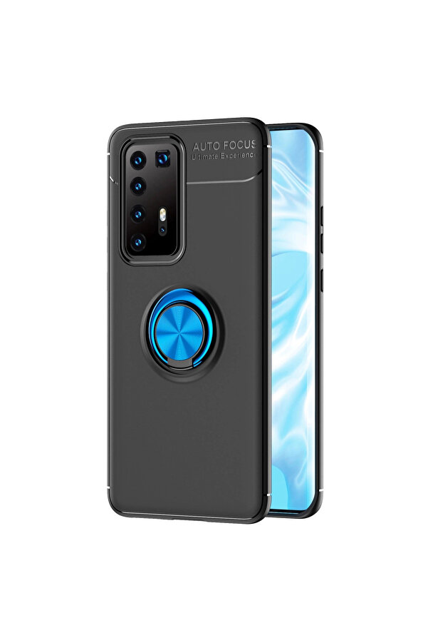 Evi̇mdeyokyok Huawei̇ P40 Pro Kılıf Range Yüzüklü Si̇li̇kon - Si̇yah-Mavi̇