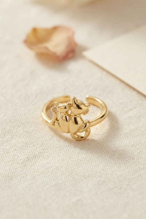 Evi̇mdeyokyok Gold Renk Kedi̇ Tasarım Pi̇ri̇nç Kadın Yüzük Tj-Byk4219
