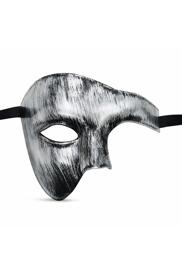 Ethab Ticaret Glb-Stl41414 Antik Eskitme Gümüş Erkek Yarım Maske - Phantom Parti Balo Maskesi