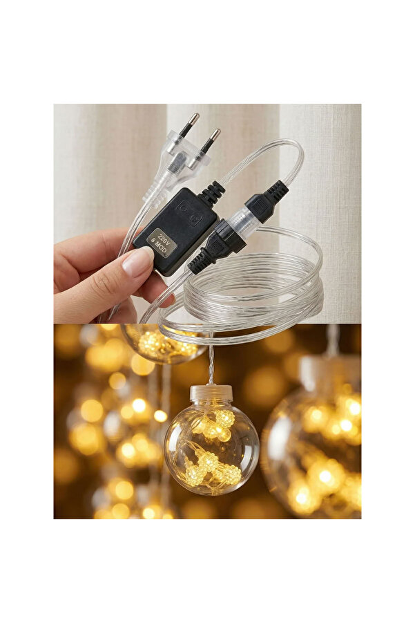 Evi̇mdeyokyok 3 Metre 10 Toplu Perde Led Işık - Gün Işığı Şeffaf Dekorati̇f Aydınlatma - 8 Fonksi̇yonlu Led