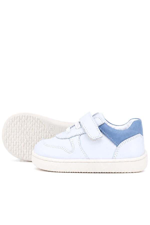 Ortopedi̇kalrakerplus R840-Benma % 100 Deri̇ Beyaz Nubuk Mavi̇ Cırtlı Bebek Sneaker Ayakkabı
