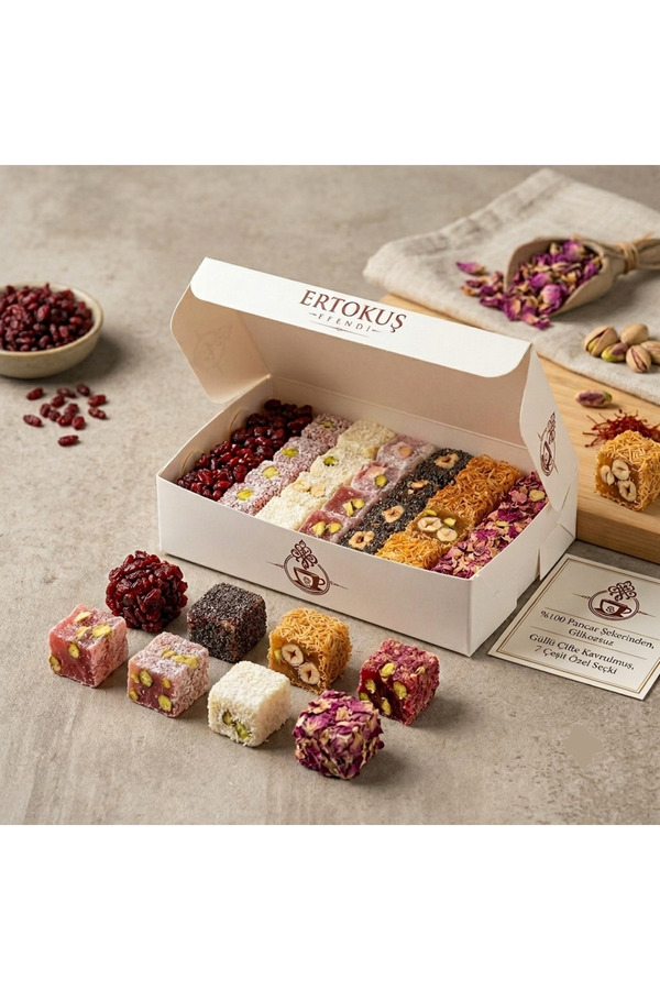 Ertokuş Efendi Karışık Duble Antep Fıstıklı/Fındıklı Lokum 250 gr | %100 Pancar Şekeri | Glikoz İçermez