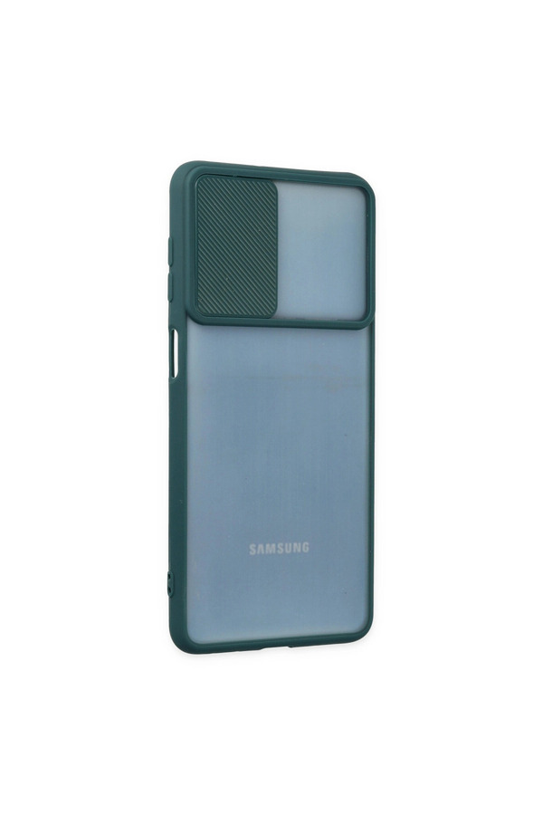 Evi̇mdeyokyok Samsung Galaxy M52 5G Kılıf Palm Buzlu Kamera Sürgülü Si̇li̇kon - Yeşi̇l