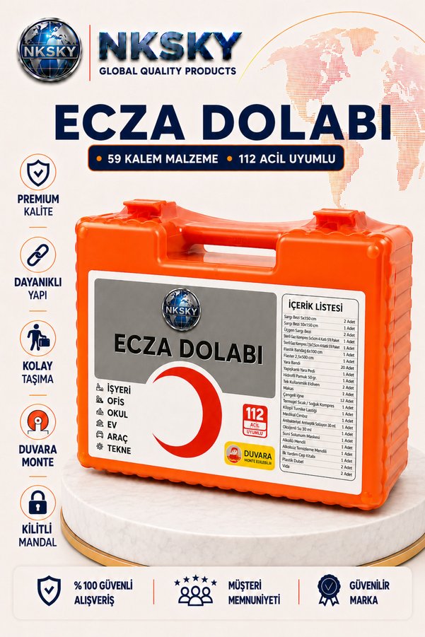 NKSKY Premium Ecza Dolabı Duvara Monte İlk Yardım Çantası İş Yeri Ofis Araç Ev İçin İlk Yardım Seti