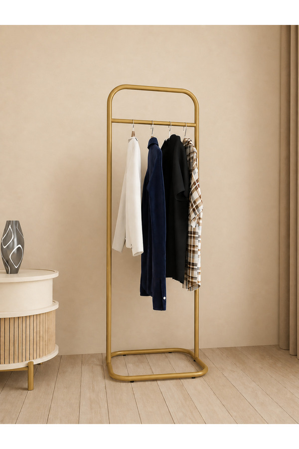 Metallica Concept Butik Dik Tekli Gold Konfeksiyon Askısı Ayaklı Askılık Elbise Askılığı