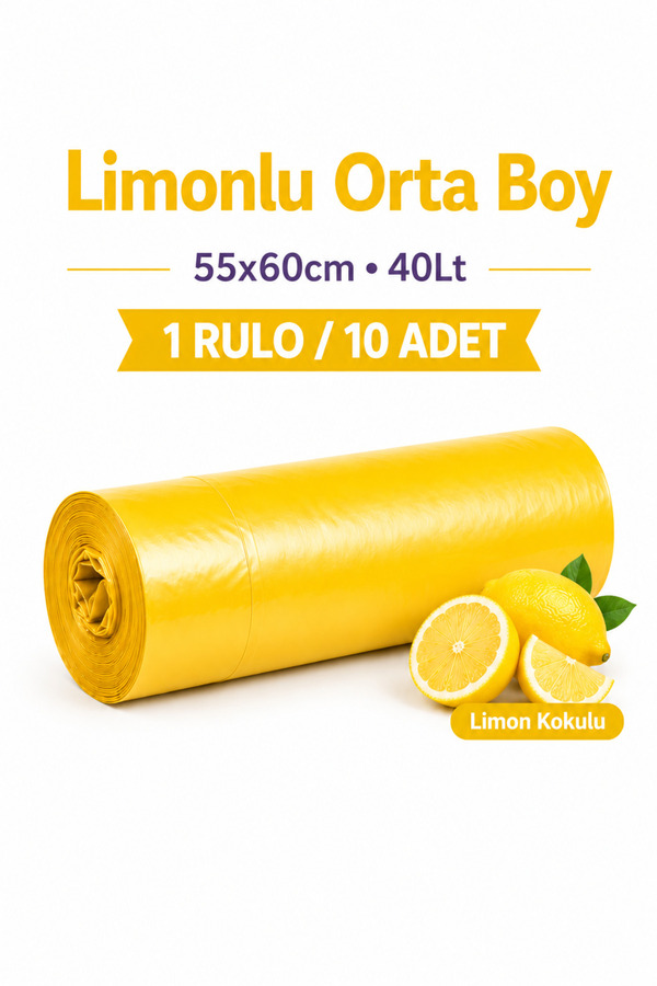 naft 1 Rulo Çöp Torbası Büzgülü Orta Boy Limon Kokulu 10'lu Kalın 55x60 Çöp Poşeti