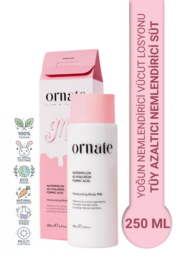 ORNATE Yoğun Nemlendirici Vücut Sütü Losyonu Tüy Azaltıcı Onarıcı 4d Hyaluronik Asit 250 ml
