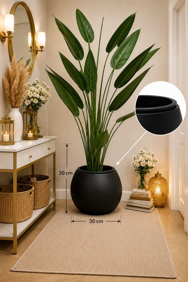 CANBOTANİK Büyük MAT Siyah Saksı Yuvarlak Küre 40x25 27.5 litre Salon saksısı