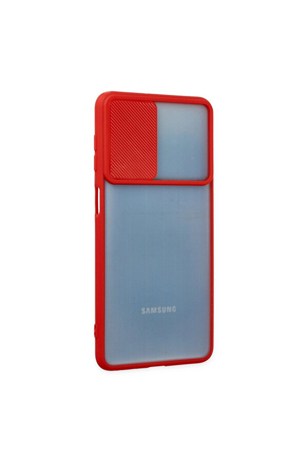 Evi̇mdeyokyok Samsung Galaxy M52 5G Kılıf Palm Buzlu Kamera Sürgülü Si̇li̇kon - Kırmızı