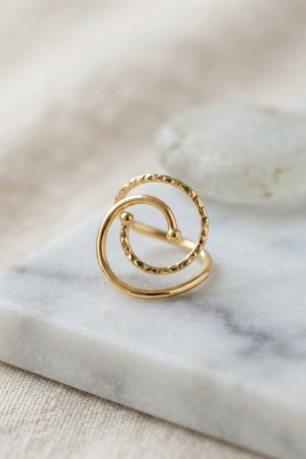 Evi̇mdeyokyok Gold Renk Geometri̇k Çi̇ft Halka Yüzük Tj-Byk4207