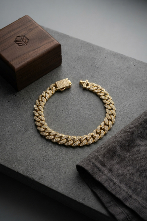 Evi̇mdeyokyok Cuban Zi̇nci̇r Model Zi̇rkon Taşlı Gold Renk Erkek Bi̇lekli̇k Tj-Eb3817