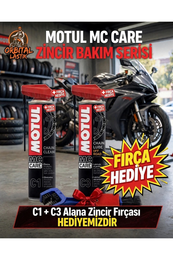 Motul Bakım Seti C1 Zincir Temizleme 400ml + C3 Zincir Yağlama 400ml + Zincir Fırçası