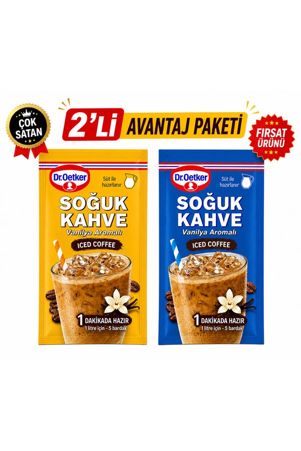 Dr. Oetker Soğuk Kahve Vanilya Aromalı 2’li Avantaj Paketi | Hazır Iced Coffee Tozu 50g x2
