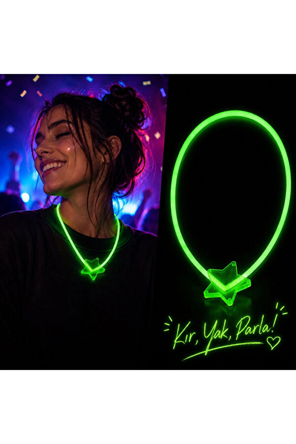 Evi̇mdeyokyok Glow Kolye Neon Fosforlu Işıklı Kolye Yeşi̇l Renk