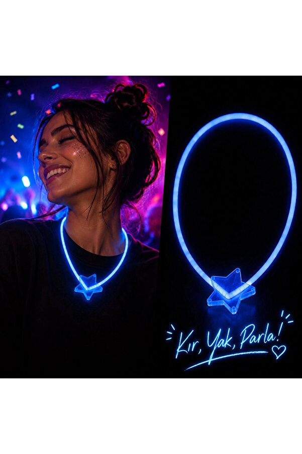 Evi̇mdeyokyok Glow Kolye Neon Fosforlu Işıklı Kolye Mavi̇ Renk