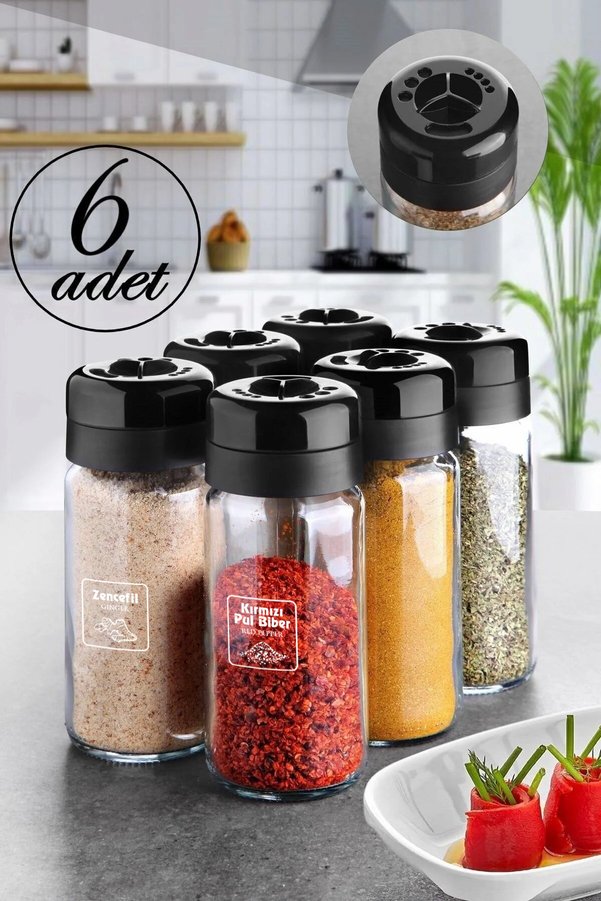 Kitchen Life 6 Adet Cam Baharatlık Seti - 245 Ml Tuzluk Biberlik