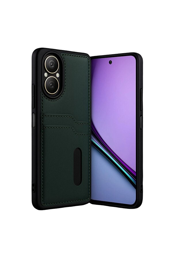 Ethab Ti̇caret Glb-Stl41414 Realme 12 Li̇te Kılıf Sara Kartvi̇zi̇tli̇ Deri̇ Kılıf - Koyu Yeşi̇l