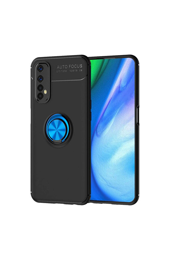 Evi̇mdeyokyok Realme 7 Kılıf Range Yüzüklü Si̇li̇kon - Si̇yah-Mavi̇