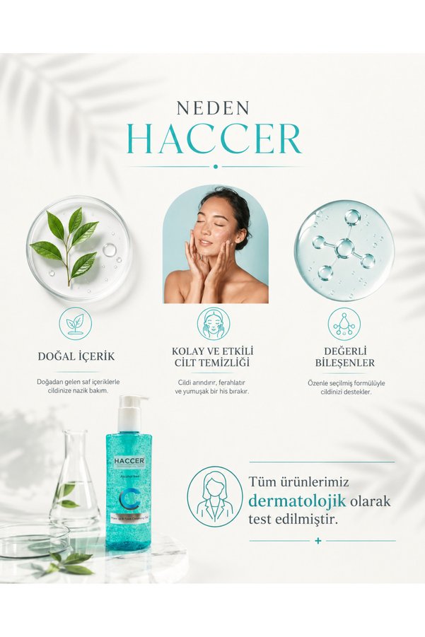 Haccer Doğal Yüz Ve Makyaj Temizleme Jeli, Yüz Yıkama Jeli 300 Ml Alkolsüz
