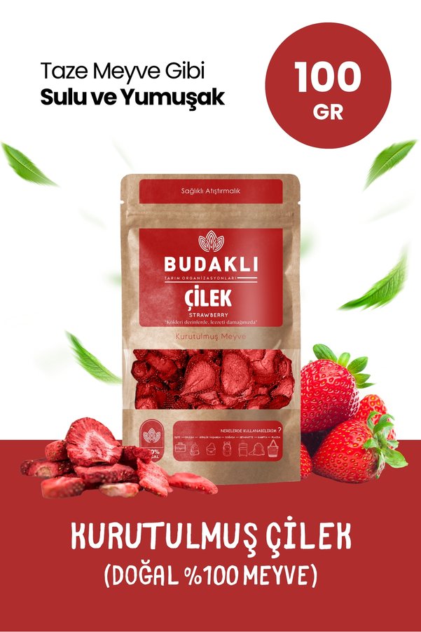 Budaklı Kurutulmuş Çilek 100 Gr Çilek Kurusu Kuru Meyve %100 Meyve Katkısız İlave Şekersiz