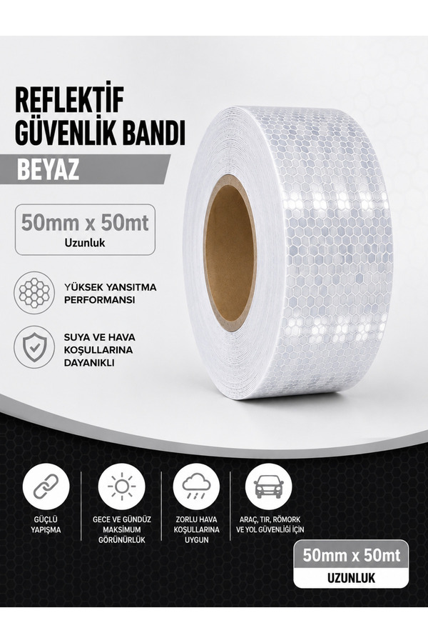 Evi̇mdeyokyok Bal Petekli̇ Reflekti̇f Bant Beyaz 50Mm X 50M Kendi̇nden Yapışkanlı Reflektör Şeri̇t Uyarı Bandı