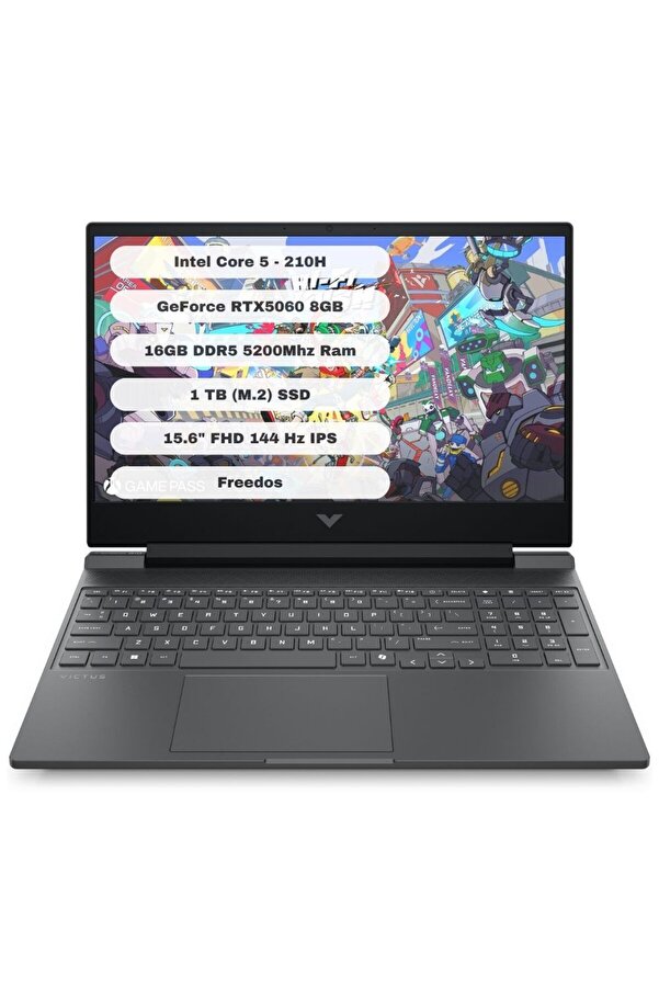 HP Victus Gaming Laptop Intel Core 5-210H 16GB 1TB SSD RTX5060 144Hz DOS 15.6" FHD Mika Gümüş C21SGEA