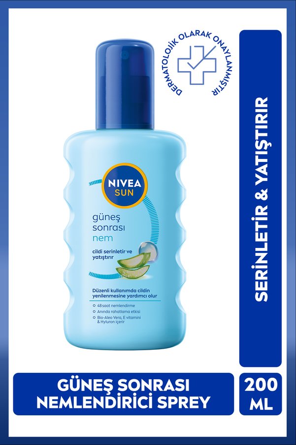 NIVEA SUN Güneş Sonrası Nemlendirici Vücut Spreyi 200ml Serinletici Yatıştırıcı Aloe Vera Hyaluron
