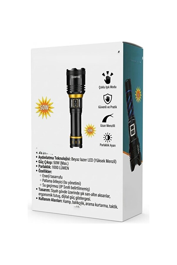 Evi̇mdeyokyok 50W 1000 Lümen Yüksek Menzi̇l Şarjlı El Feneri̇ Rt-453