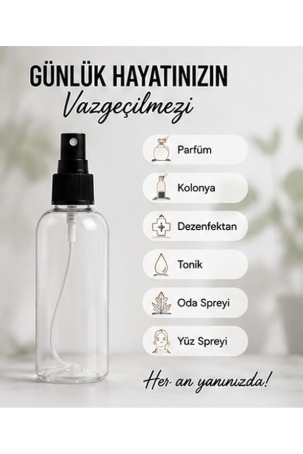 Kozpak 3 Adet 30 ml Şeffaf Plastik Sprey Şişe Siyah Parmak Spreyli Kolonya Dezenfektan Tonik İçin
