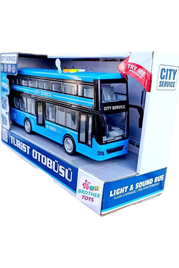 Brother Toys Turist Gezi Otobüs 2 İki Katlı Ön Ve Orta Kapısı Açılabilen Sesli Işıklı Oyuncak Şehir Otobüsü 27 Cm