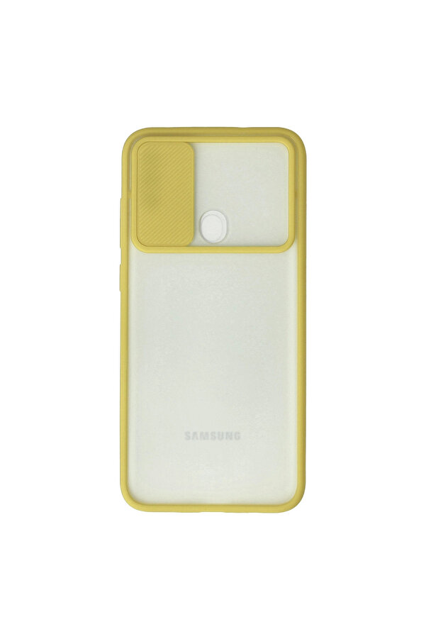 Evi̇mdeyokyok Samsung Galaxy A11 Kılıf Palm Buzlu Kamera Sürgülü Si̇li̇kon - Sarı