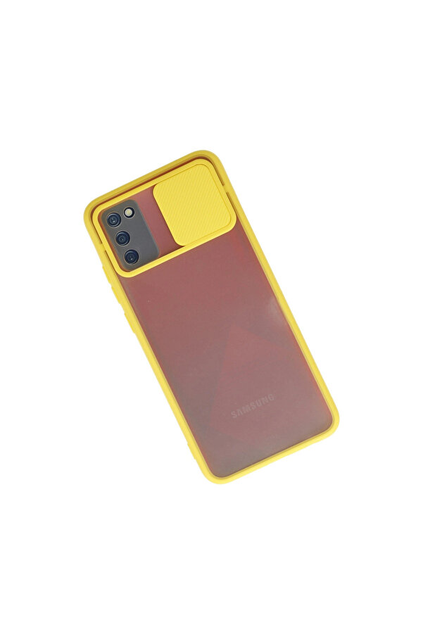Evi̇mdeyokyok Samsung Galaxy A02S Kılıf Palm Buzlu Kamera Sürgülü Si̇li̇kon - Sarı