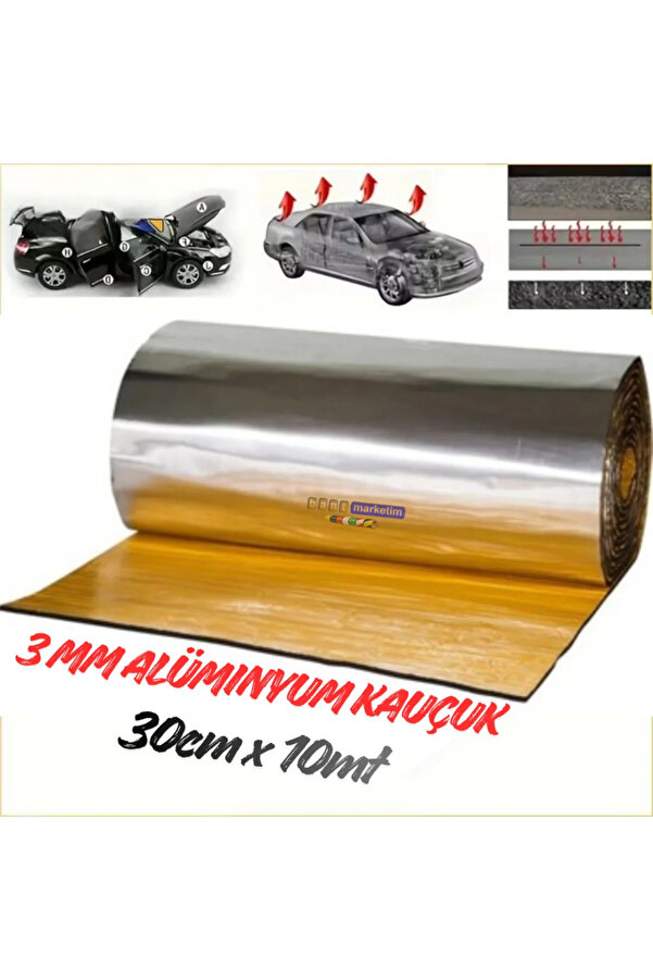 Evi̇mdeyokyok Araç Oto Ses Isı Yalıtım Bandı 3Mm X 30Cmx10Metre Alümi̇nyum Folyolu Kauçuk Bant Izolasyon Malzemesi̇