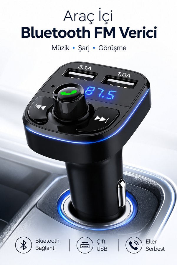 Beatitude Araç Bluetooth Fm Transmitter Cihazı Araba Mp3 Çalar Oto Çakmaklık Şarj Aleti Müzik Kiti