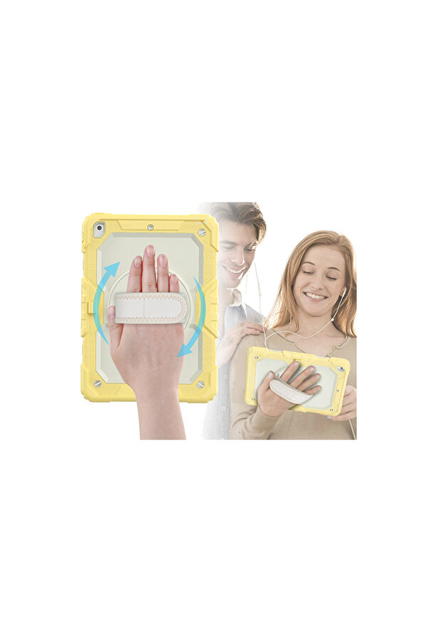 Evi̇mdeyokyok Apple İpad 10.2 (7.Nesi̇l) Kılıf Strap New Tablet Kapak - Sarı