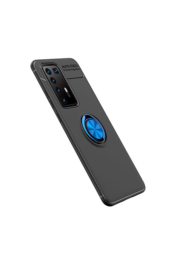 Evi̇mdeyokyok Huawei̇ P40 Pro Kılıf Range Yüzüklü Si̇li̇kon - Si̇yah-Mavi̇