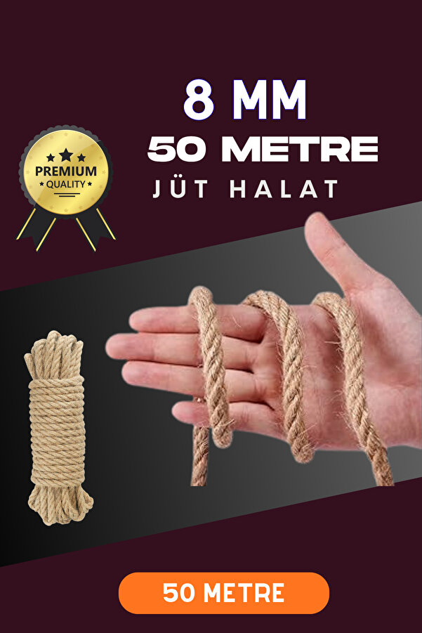 Evi̇mdeyokyok 8 Mm 50 Metre Jüt Halat Dekorati̇f Hasır İp Urgan Süs