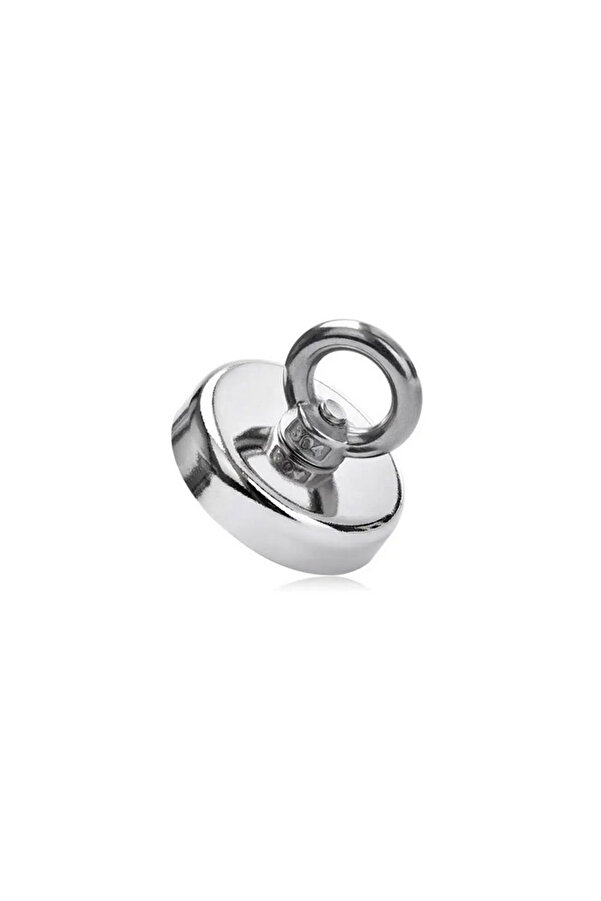 Evi̇mdeyokyok Olta Mıknatısı D48 - 48 Mm, 75 Kg Çeki̇m Gücü, Ni̇kel Kaplama, Üstten Halkalı, Vi̇dalı