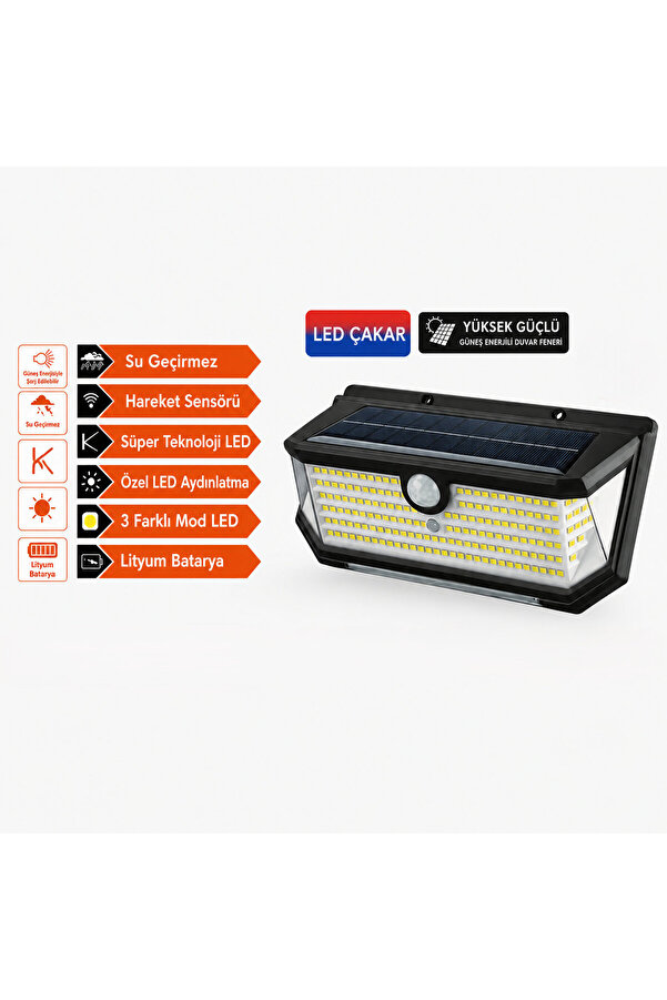 Evi̇mdeyokyok 202 Led Güneş Enerji̇li̇ Hareket Sensörlü Çakar Led Duvar Lambası Pd772