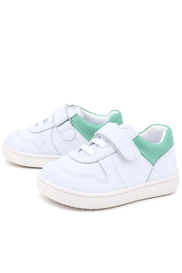 Ortopedi̇kalrakerplus R840-Beny % 100 Deri̇ Beyaz Nubuk Yeşi̇l Cırtlı Bebek Sneaker Ayakkabı